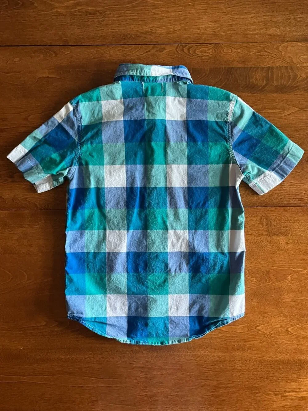 Old Navy green and blue plaid shirt S 6-7